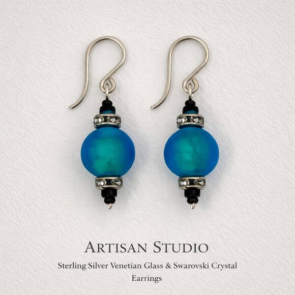 Artisan Jewelry - Sterling Silver Venetian Glass & Swarovski Crystal Earrings | Artisan Studio